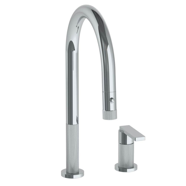 Watermark - Deck Mounted 2 Hole Gooseneck Kitchen Faucet with Pull Down Spray - Vintage Copper