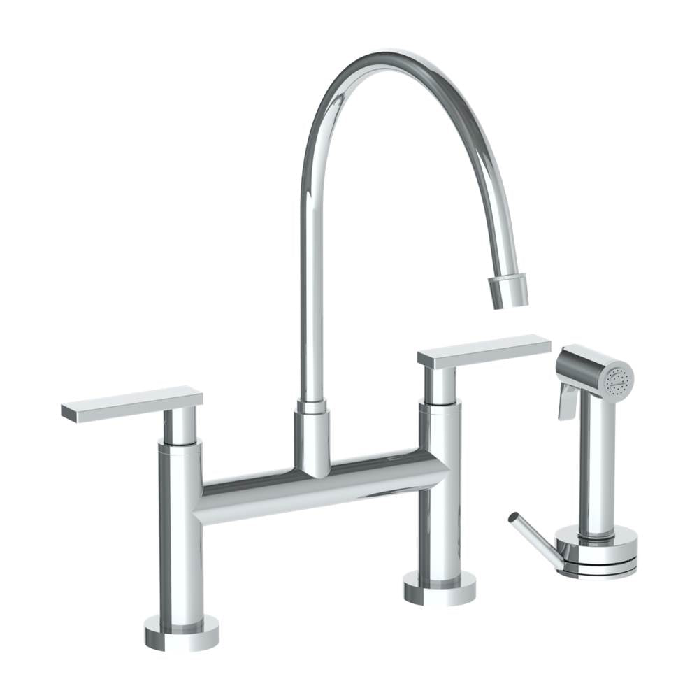 Watermark - Deck Mounted Bridge Extended Gooseneck Kitchen Faucet with Independent Side Spray - Vintage Copper