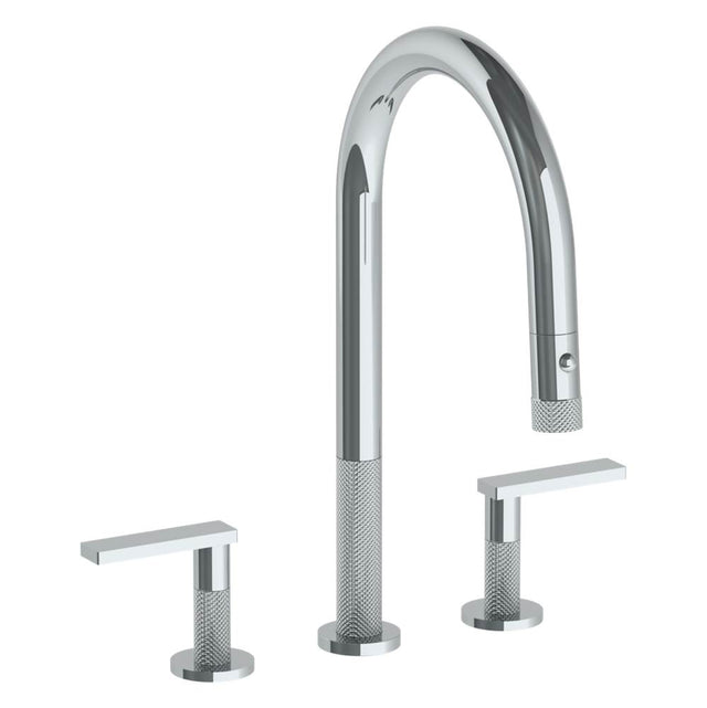 Watermark - Deck Mounted 3 Hole Gooseneck Kitchen Faucet with Pull Down Spray - Vintage Copper
