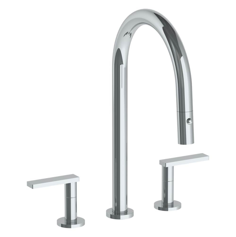 Watermark - Deck Mounted 3 Hole Gooseneck Kitchen Faucet with Pull Down Spray - Vintage Copper
