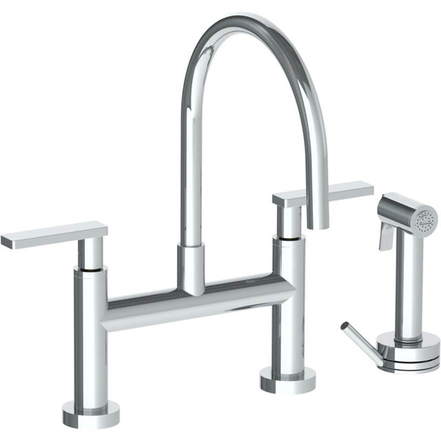 Watermark - Deck Mounted Bridge Gooseneck Kitchen Faucet with Independent Side Spray - Vintage Copper