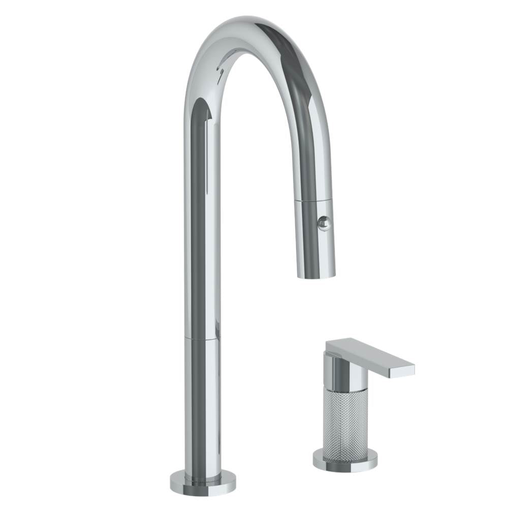 Watermark - Deck Mounted 2 Hole Gooseneck Prep Faucet with Pull Down Spray - Vintage Copper