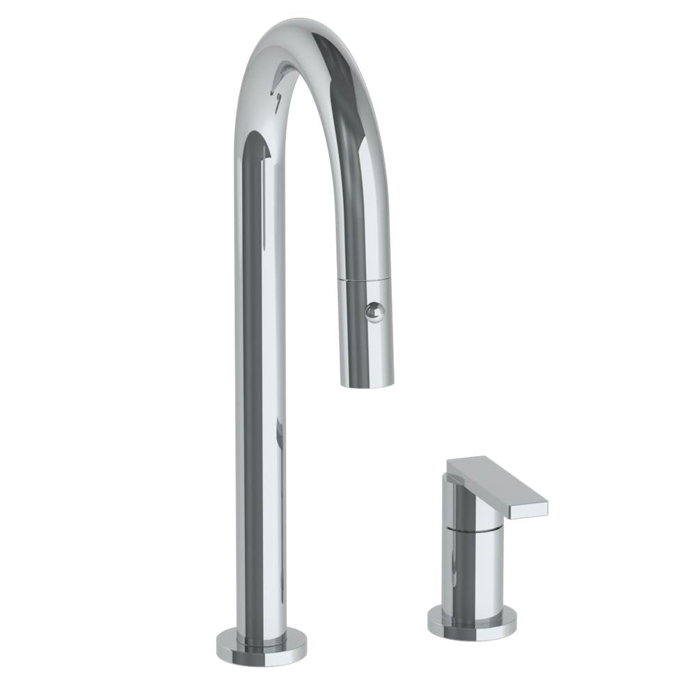 Watermark - Deck Mounted 2 Hole Gooseneck Prep Faucet with Pull Down Spray - Vintage Copper