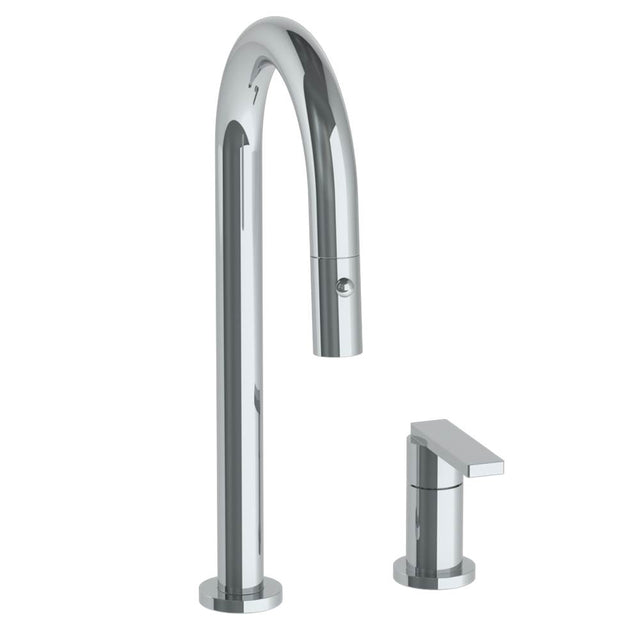 Watermark - Deck Mounted 2 Hole Gooseneck Prep Faucet with Pull Down Spray - Vintage Copper