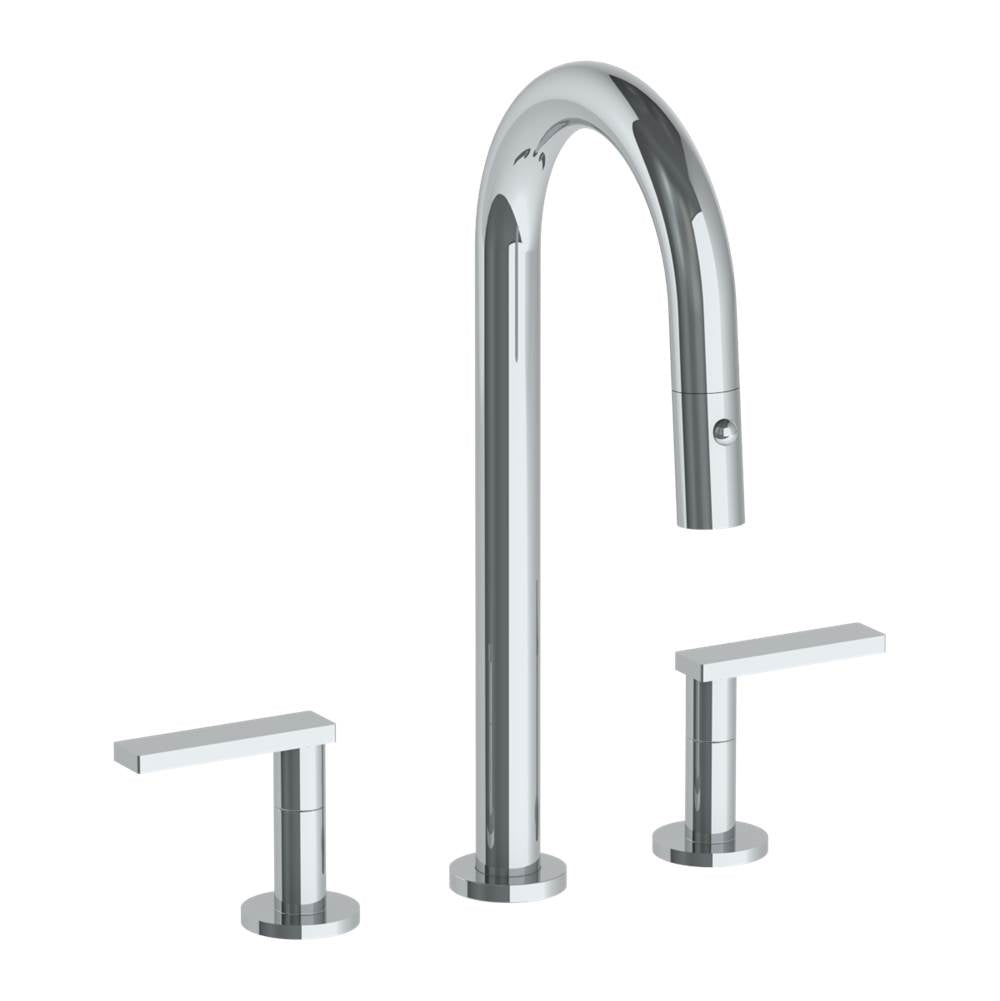 Watermark - Deck Mounted 3 Hole Gooseneck Prep Faucet with Pull Down Spray - Vintage Copper