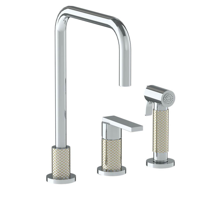 Watermark - Deck Mounted 3 Hole Square Top Kitchen Set -  Includes Side Spray - Vintage Copper