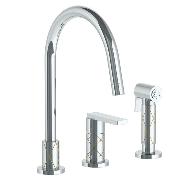 Watermark - Deck Mounted 3 Hole Gooseneck Kitchen Set -  Includes Side Spray - Vintage Copper