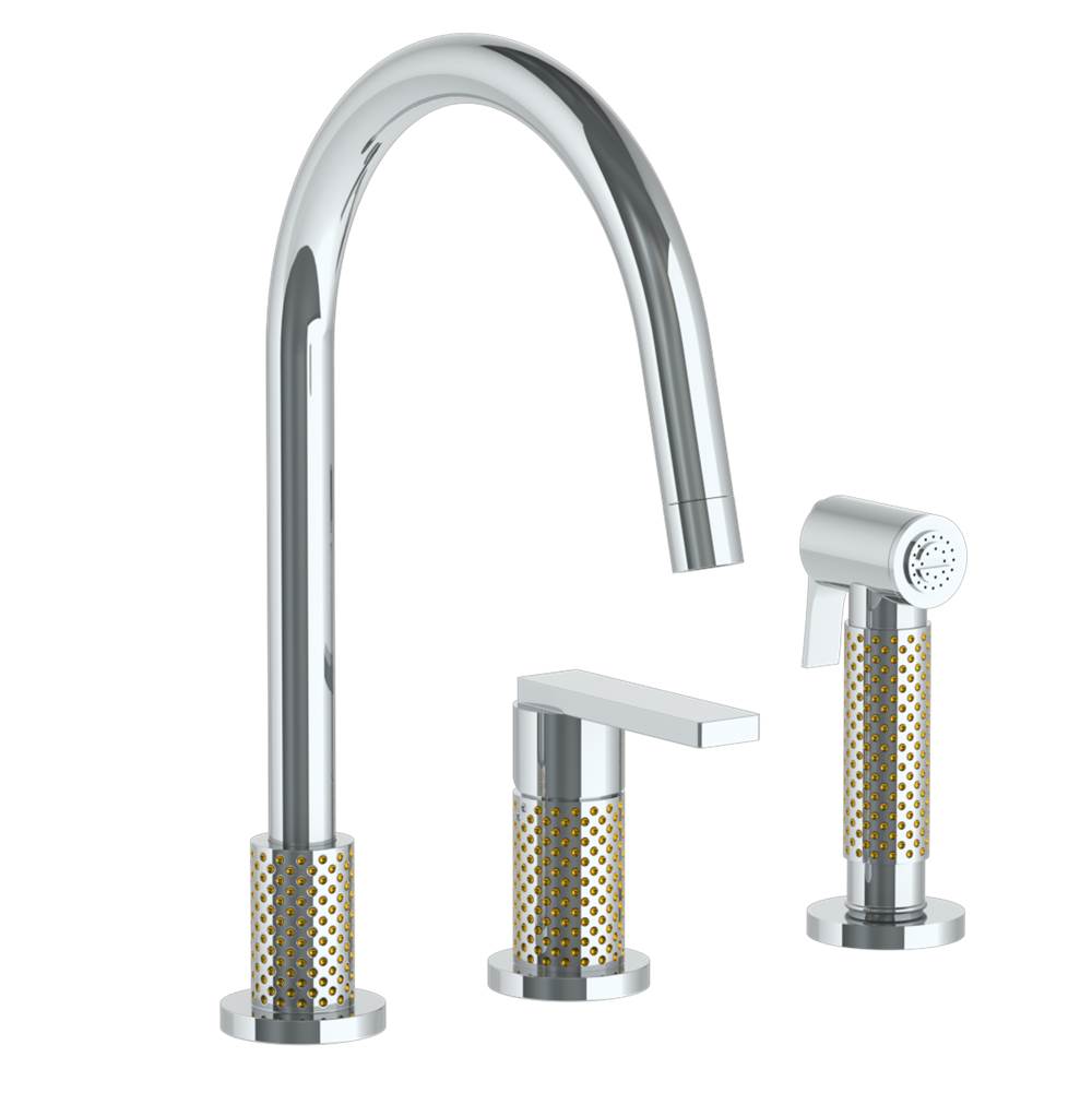 Watermark - Deck Mounted 3 Hole Gooseneck Kitchen Set -  Includes Side Spray - Vintage Copper