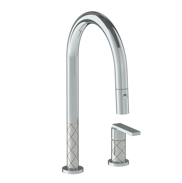 Watermark - Deck Mounted 2 Hole Gooseneck Kitchen Faucet with Pull Down Spray - Vintage Copper