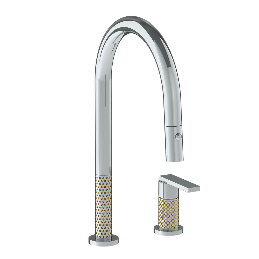 Watermark - Deck Mounted 2 Hole Gooseneck Kitchen Faucet with Pull Down Spray - Vintage Copper
