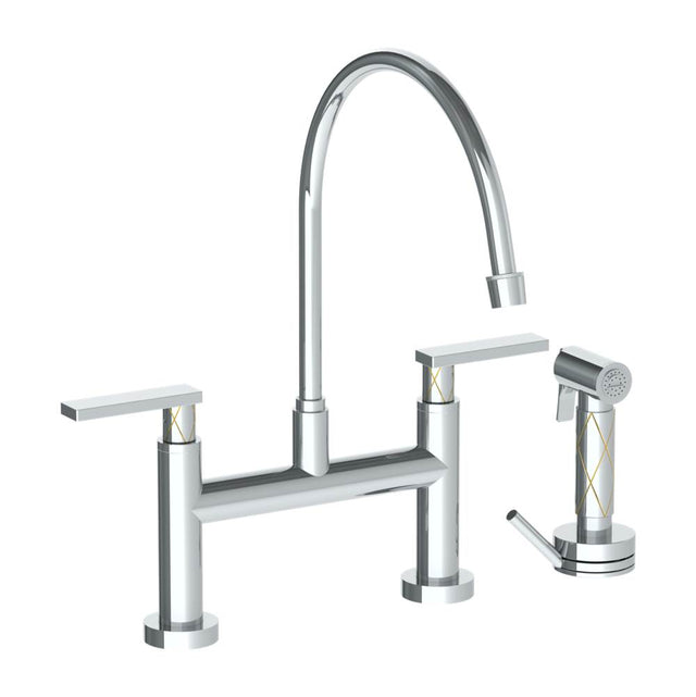 Watermark - Deck Mounted Bridge Extended Gooseneck Kitchen Faucet with Independent Side Spray - Vintage Copper