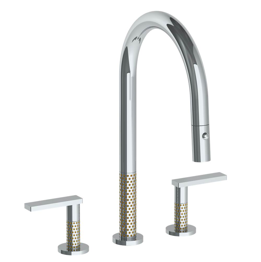 Watermark - Deck Mounted 3 Hole Gooseneck Kitchen Faucet with Pull Down Spray - Vintage Copper