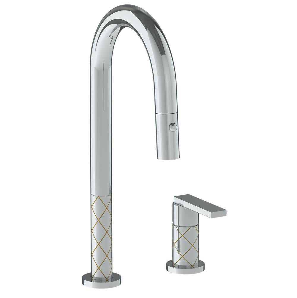 Watermark - Deck Mounted 2 Hole Gooseneck Prep Faucet with Pull Down Spray - Vintage Copper