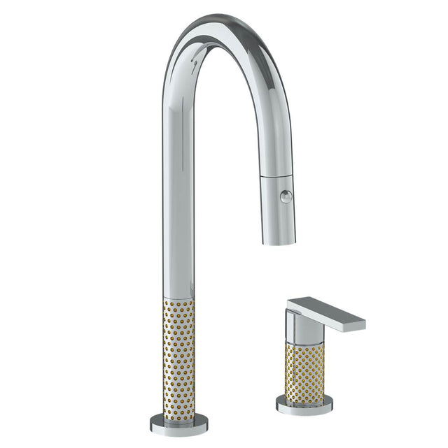 Watermark - Deck Mounted 2 Hole Gooseneck Prep Faucet with Pull Down Spray - Vintage Copper