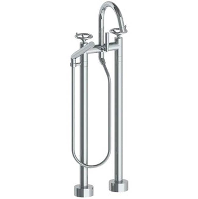 Watermark - Floor Standing Gooseneck Bath Set with Slim Hand Shower - Vintage Copper