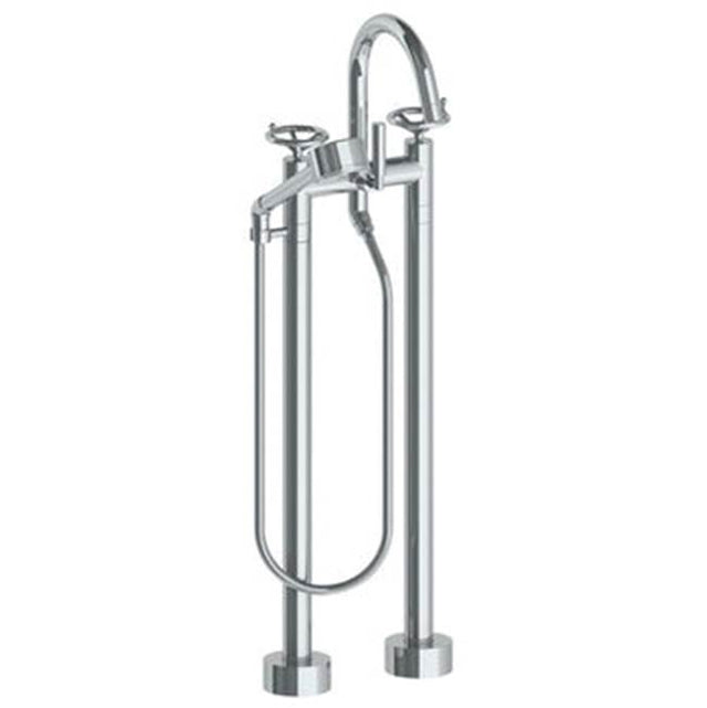 Watermark - Floor Standing Gooseneck Bath Set with Volume Hand Shower - Vintage Copper