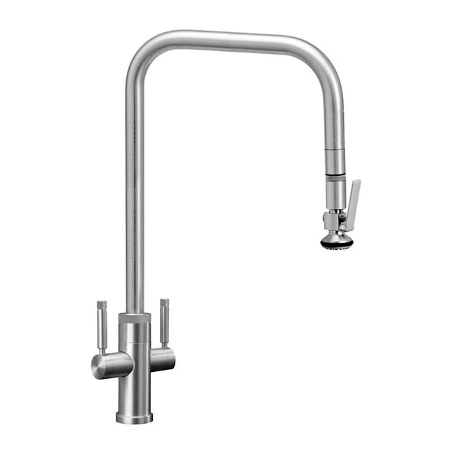 Waterstone - Fulton Industrial Extended Reach 2 Handle Plp Faucet - Lever Sprayer - Unlacquered Polished Brass