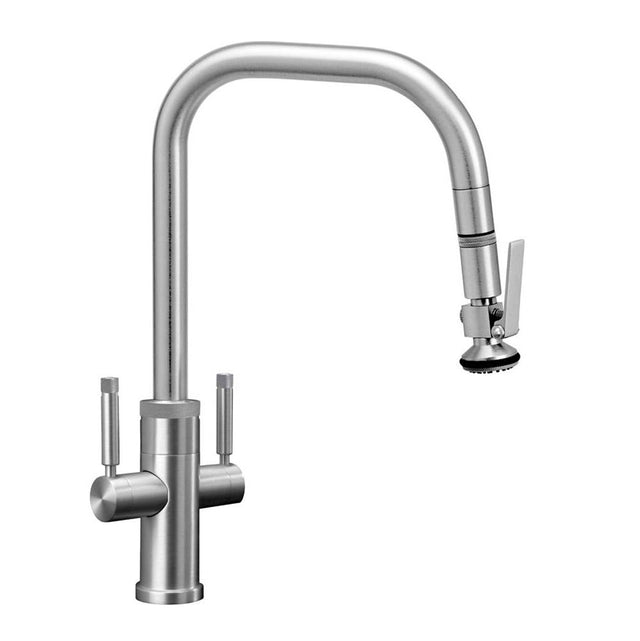 Waterstone - Fulton Industrial 2 Handle Plp Pulldown Faucet - Angled Spout - Lever Sprayer - Unlacquered Polished Brass