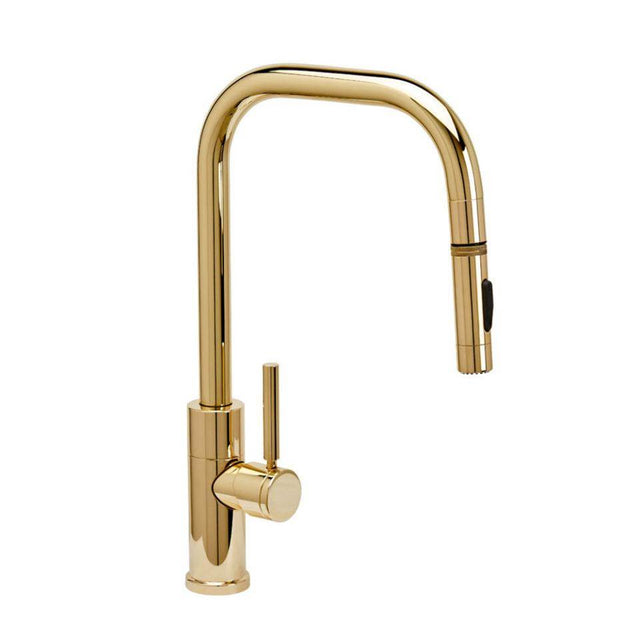 Waterstone - Waterstone Fulton Modern PLP Pulldown Faucet - Angled Spout - Toggle Sprayer - Unlacquered Polished Brass