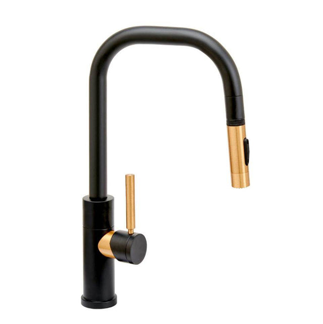 Waterstone - Waterstone Fulton Modern Prep Size PLP Pulldown Faucet - Angle Spout - Toggle Sprayer - Unlacquered Polished Brass