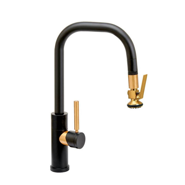 Waterstone - Waterstone Fulton Modern Prep Size PLP Pulldown Faucet - Angle Spout - Toggle Sprayer - Unlacquered Polished Brass