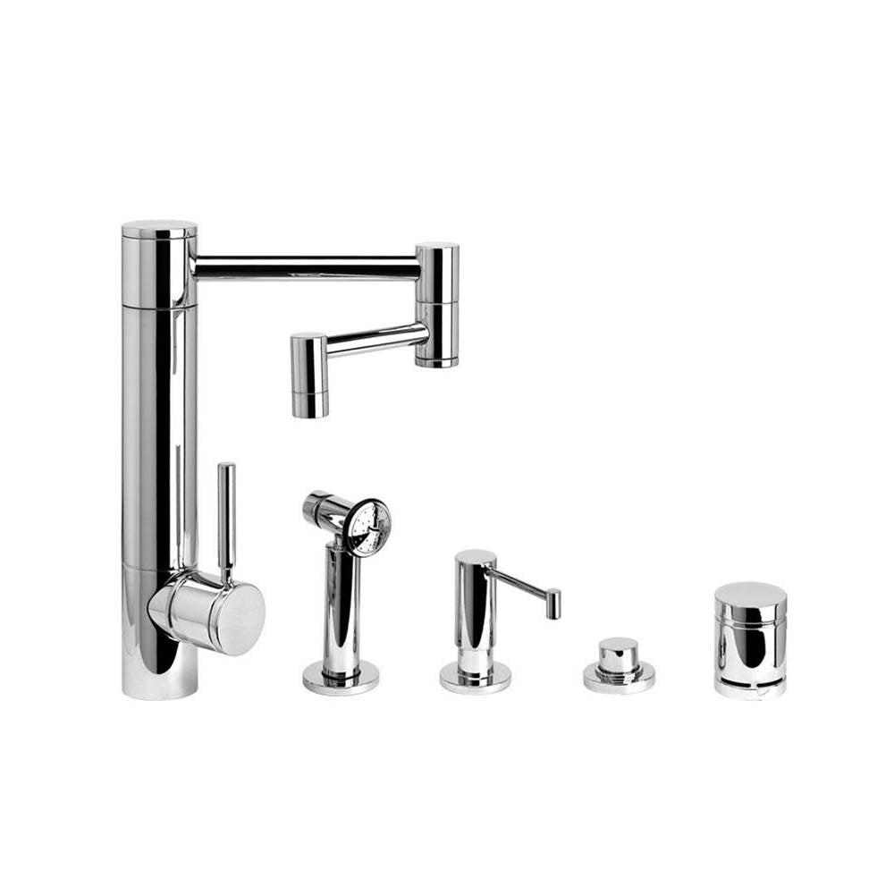 Waterstone - Waterstone Hunley Kitchen Faucet - 12'' Articulated Spout - 4pc. Suite - Matte White