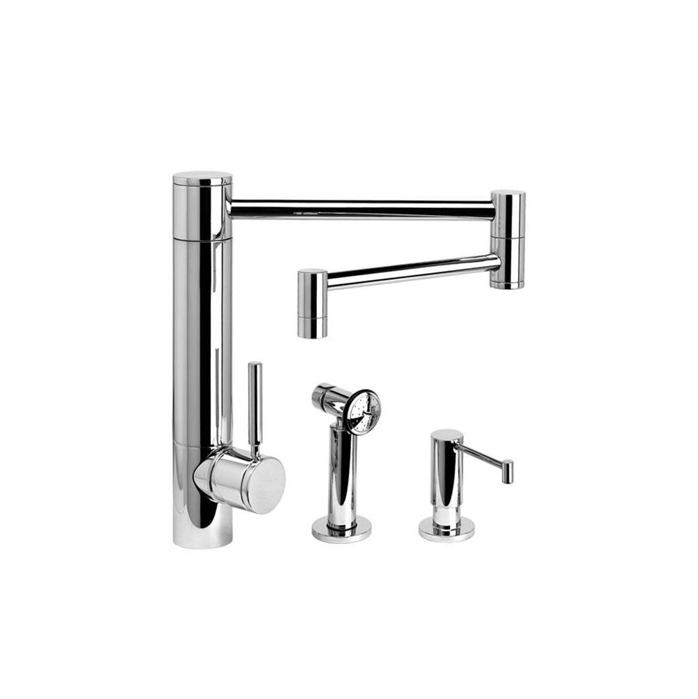 Waterstone - Waterstone Hunley Kitchen Faucet - 18'' Articulated Spout - 2pc. Suite - Unlacquered Polished Brass