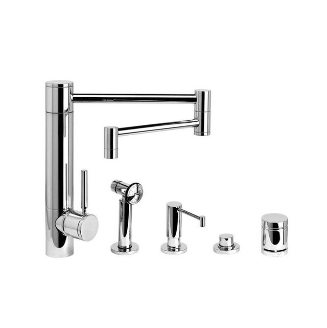 Waterstone - Waterstone Hunley Kitchen Faucet - 18'' Articulated Spout - 4pc. Suite - Unlacquered Polished Brass