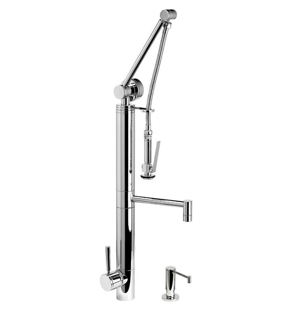 Waterstone - Waterstone Contemporary Gantry Pulldown Faucet - Straight Spout - 2pc. Suite - Unlacquered Polished Brass