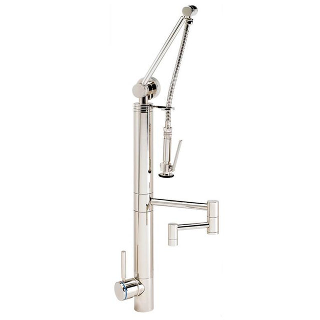 Waterstone - Waterstone Contemporary Gantry Pulldown Faucet - 12'' Articulated Spout - 3pc. Suite - Tuscan Brass