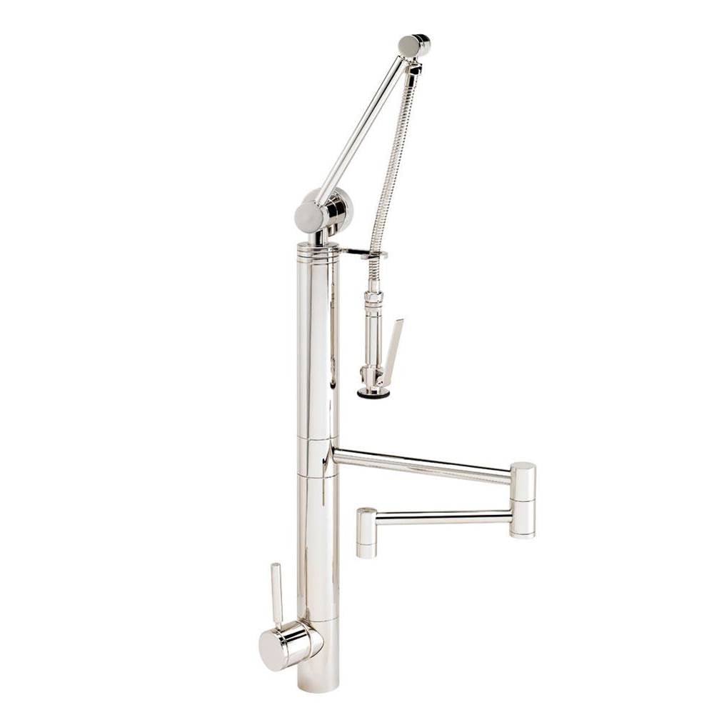 Waterstone - Waterstone Contemporary Gantry Pulldown Faucet - 18'' Articulated Spout - Unlacquered Polished Brass