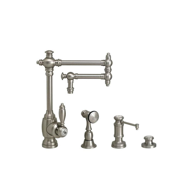 Waterstone - Waterstone Towson Kitchen Faucet - 12'' Articulated Spout - 3pc. Suite - Unlacquered Polished Brass