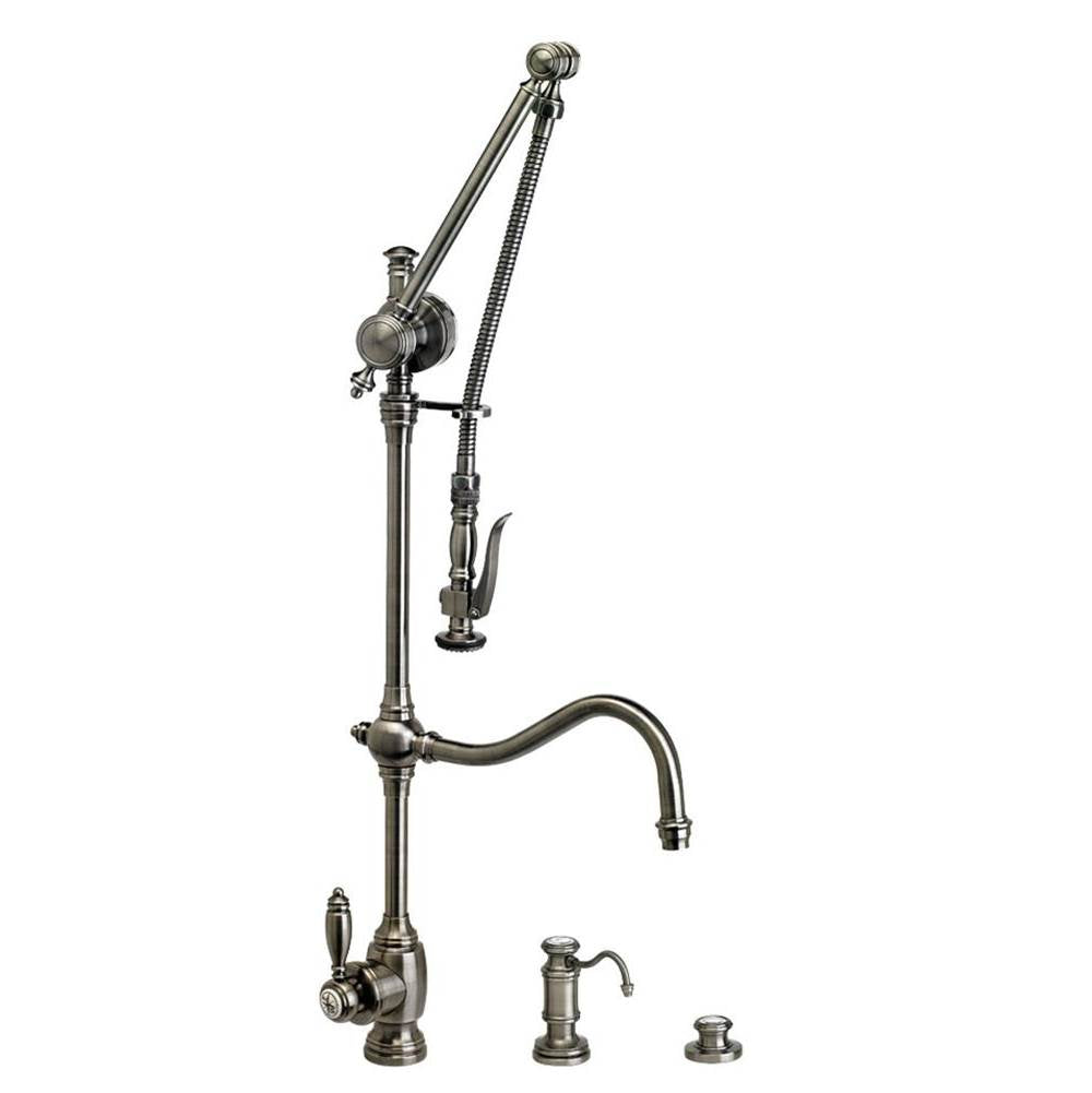 Waterstone - Waterstone Traditional Gantry Pulldown Faucet - Hook Spout - 3pc. Suite - Matte White