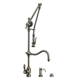 Waterstone - Waterstone Traditional Gantry Pulldown Faucet - Hook Spout - 3pc. Suite - Unlacquered Polished Brass