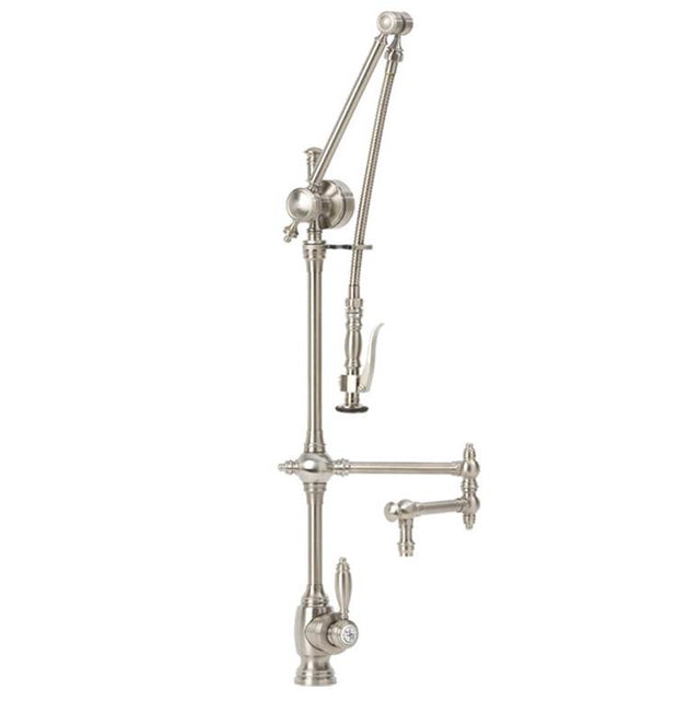 Waterstone - Waterstone Traditional Gantry Pulldown Faucet - 12'' Articulated Spout - 3pc. Suite - Tuscan Brass