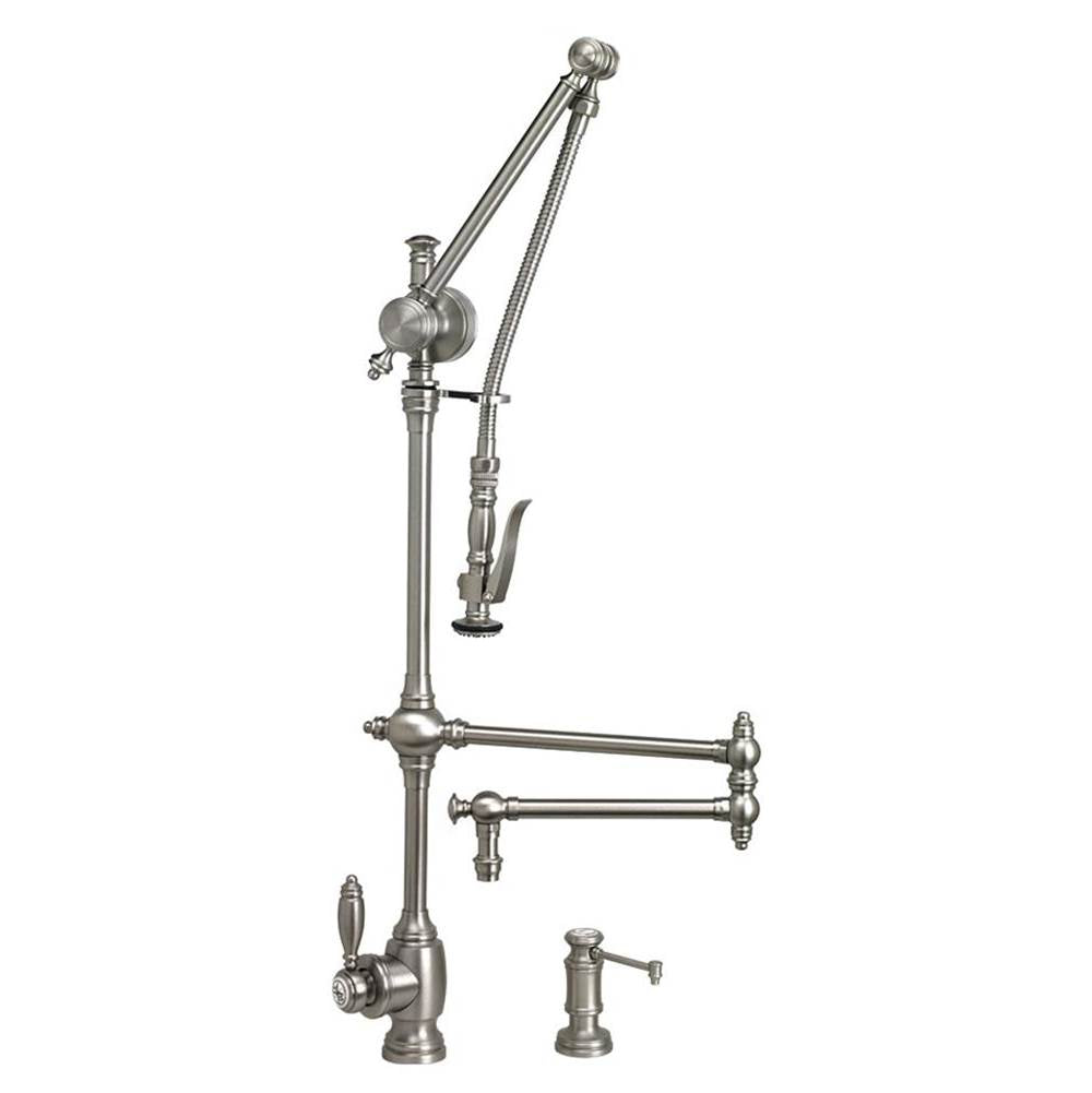 Waterstone - Waterstone Traditional Gantry Pulldown Faucet - 18'' Articulated Spout - 2pc. Suite - Unlacquered Polished Brass