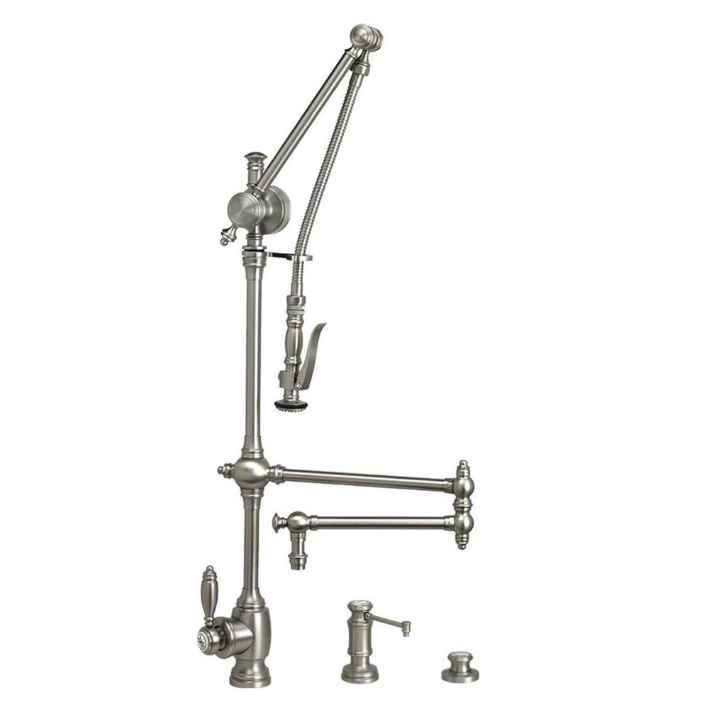 Waterstone - Waterstone Traditional Gantry Pulldown Faucet - 18'' Articulated Spout - 3pc. Suite - Matte White