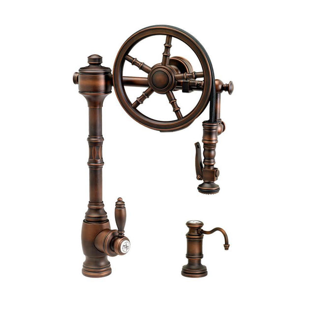 Waterstone - Waterstone Wheel Pulldown Faucet - 2pc. Suite - Unlacquered Polished Brass