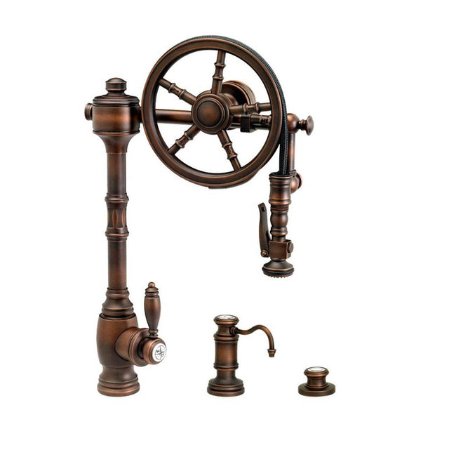 Waterstone - Waterstone Wheel Pulldown Faucet - 3pc. Suite - Unlacquered Polished Brass