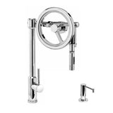Waterstone - Waterstone Endeavor Wheel Pulldown Faucet - Toggle Sprayer - 2pc. Suite - Unlacquered Polished Brass