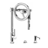 Waterstone - Waterstone Endeavor Wheel Pulldown Faucet - Toggle Sprayer - 3pc. Suite - Unlacquered Polished Brass