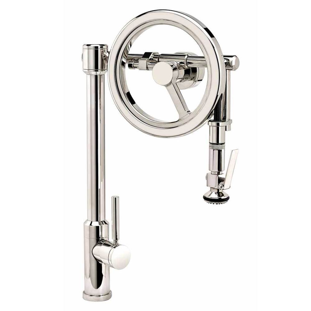 Waterstone - Waterstone Endeavor Wheel Pulldown Faucet - Lever Sprayer - Unlacquered Polished Brass