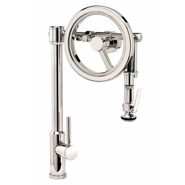 Waterstone - Waterstone Endeavor Wheel Pulldown Faucet - Lever Sprayer - Unlacquered Polished Brass