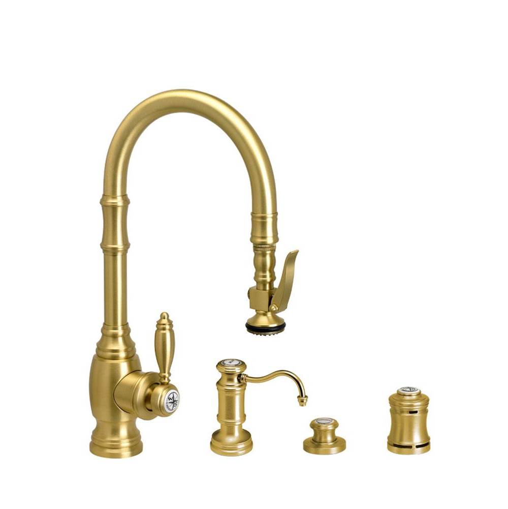 Waterstone - Waterstone Traditional Prep Size PLP Pulldown Faucett - 4pc. Suite - Unlacquered Polished Brass