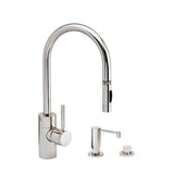 Waterstone - Waterstone Contemporary PLP Pulldown Faucet - Lever Sprayer - 3pc. Suite - Unlacquered Polished Brass