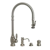 Waterstone - Waterstone Traditional Extended Reach PLP Pulldown Faucet - 4pc. Suite - Unlacquered Polished Brass