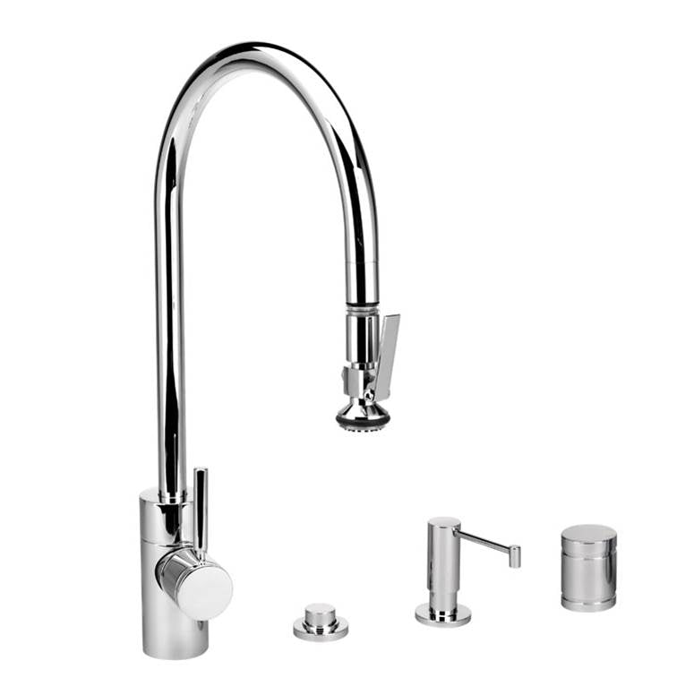 Waterstone - Waterstone Contemporary Extended Reach PLP Pulldown Faucet - Lever Sprayer - 4pc. Suite - Classic Bronze