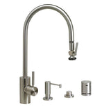 Waterstone - Waterstone Contemporary Extended Reach PLP Pulldown Faucet - Lever Sprayer - 4pc. Suite - Unlacquered Polished Brass