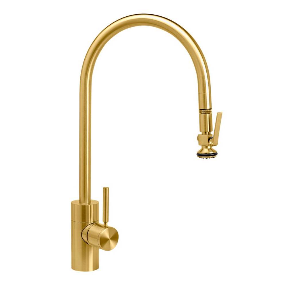 Waterstone - Waterstone Contemporary Extended Reach PLP Pulldown Faucet - Lever Sprayer - Satin Brass