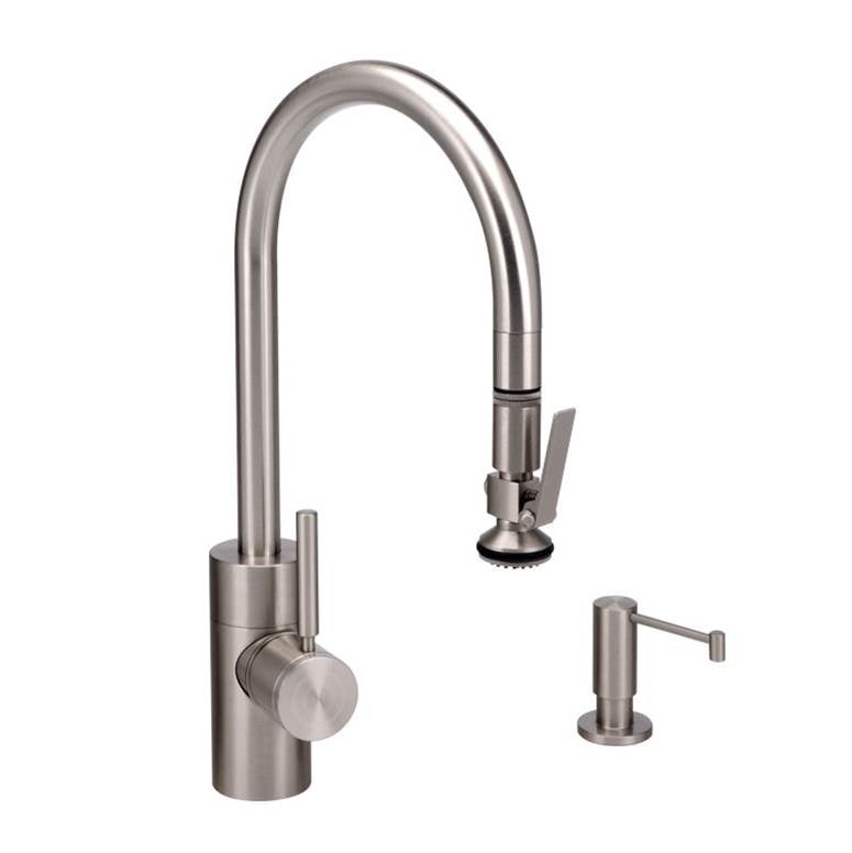 Waterstone - Waterstone Contemporary PLP Pulldown Faucet - Lever Sprayer - 2pc. Suite - Unlacquered Polished Brass